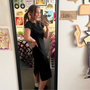 Black mid length dress with slit:)